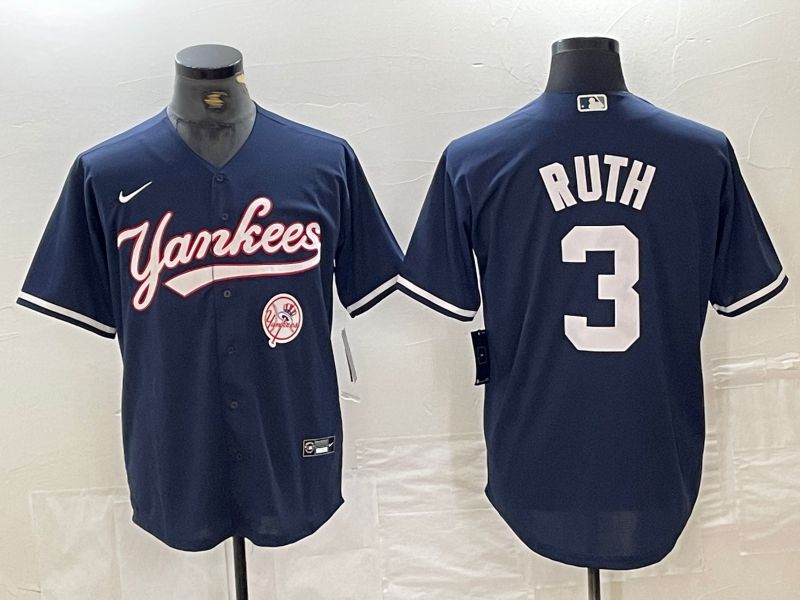 Men New York Yankees #3 Ruth Dark blue Second generation joint name Nike 2024 MLB Jersey style 4